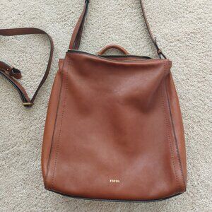 Women's Fossil Parker Leather Convertible Backpack Cognac Brown